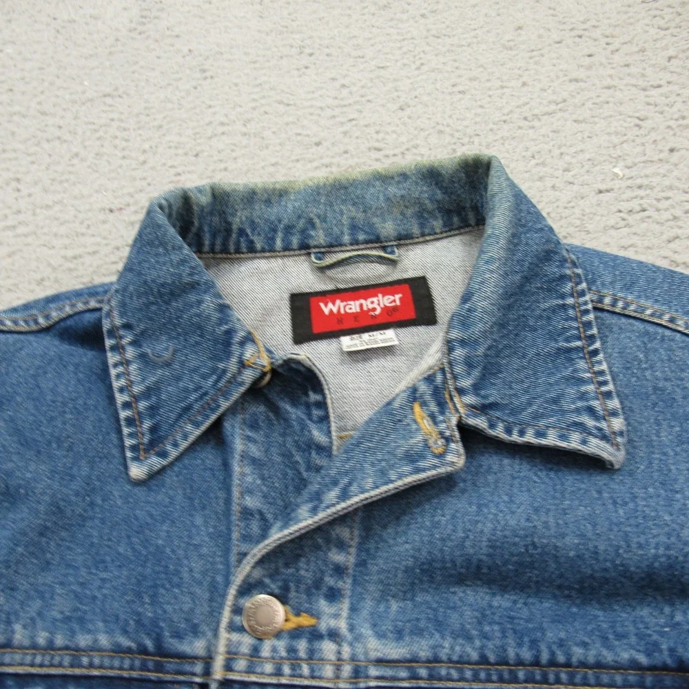 Wrangler Hero Mens Denim Trucker Jacket‎ Medium Wash Blue Cotton Size M RN15101